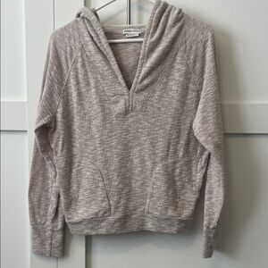 Prana Light Taupe Hooded V-Neck Sweater
